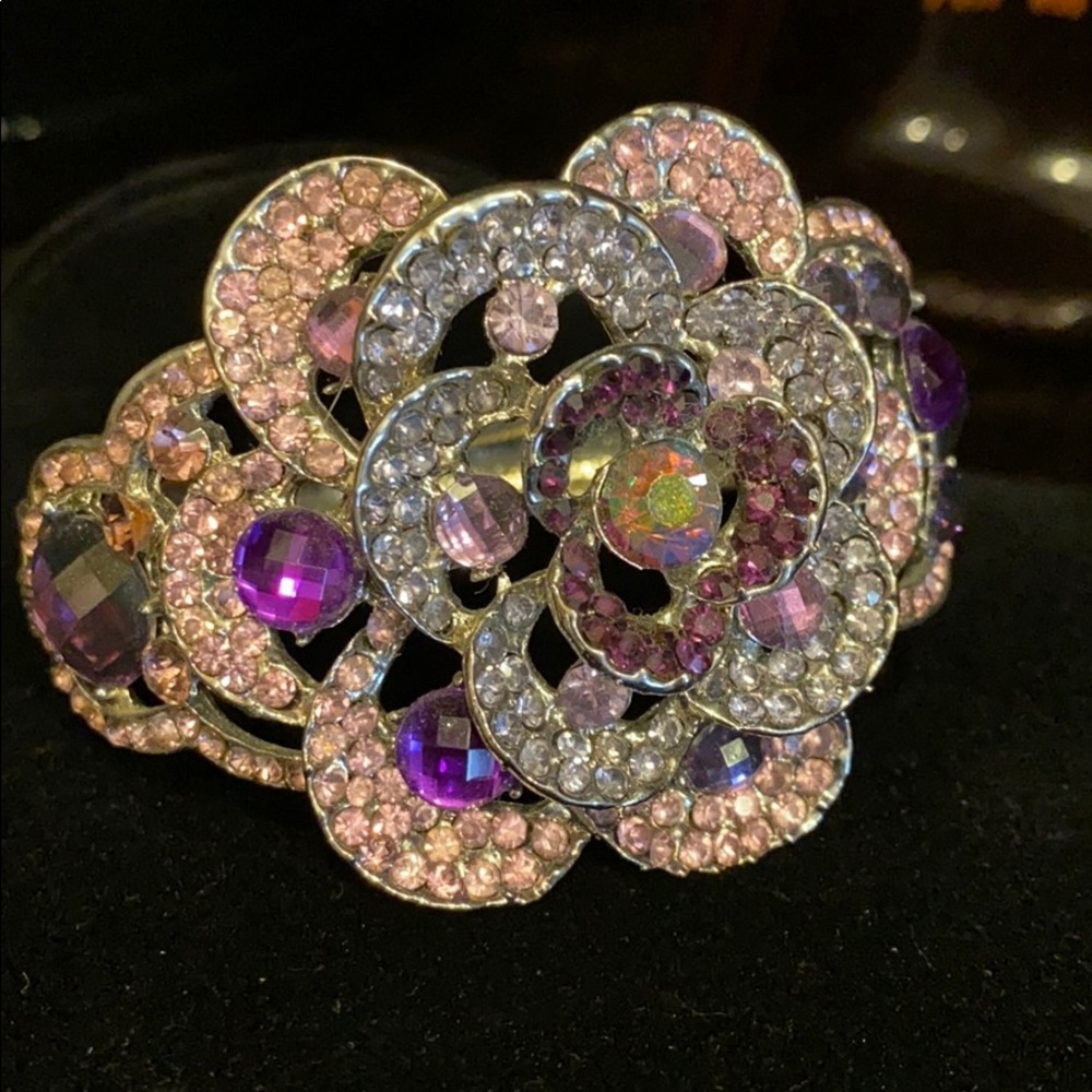 Dillards Vintage pink, silver and purple rhinestone and crystal bracelet